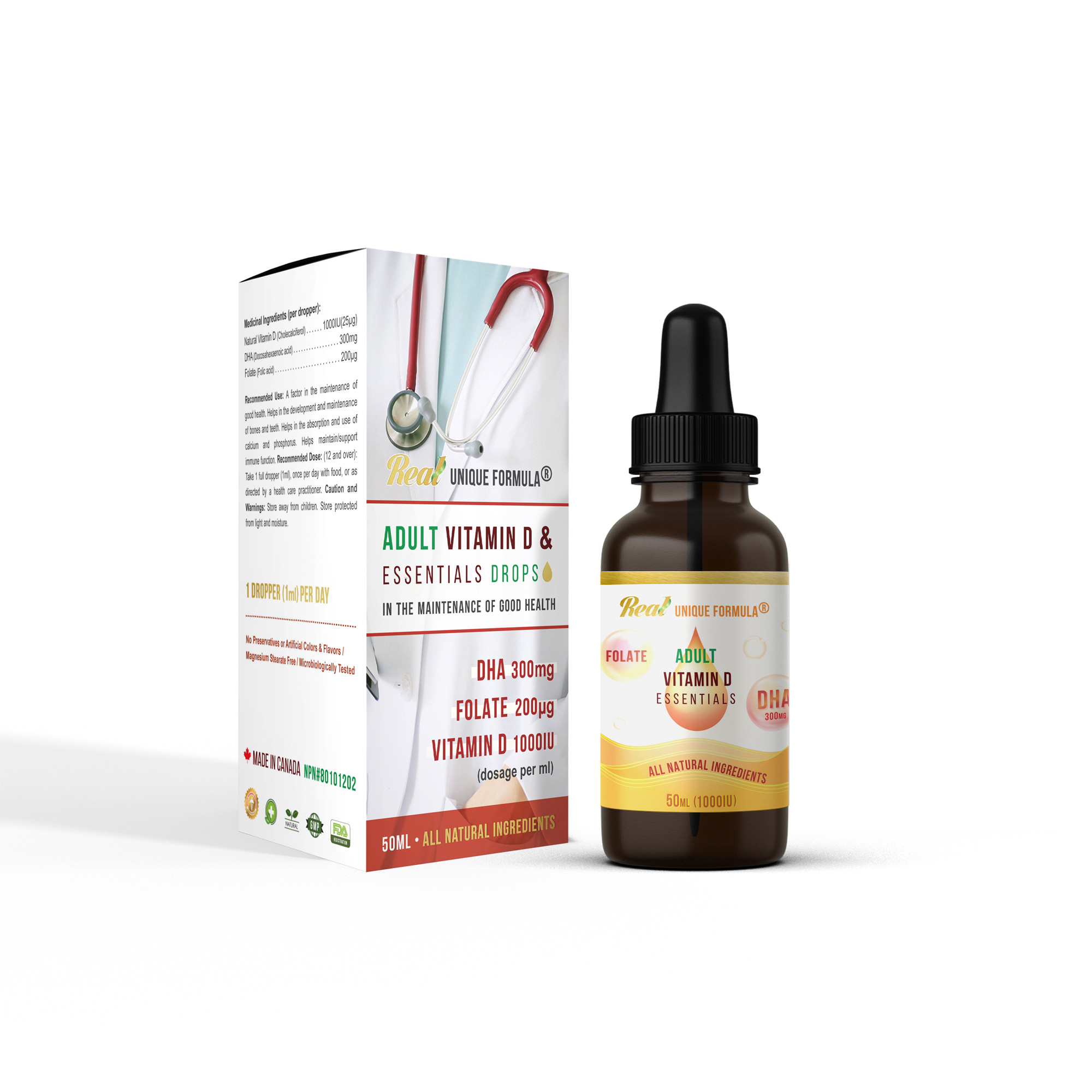 Real • Natural DHA•Vit D3 & Health Essentials Drops Real Organics and